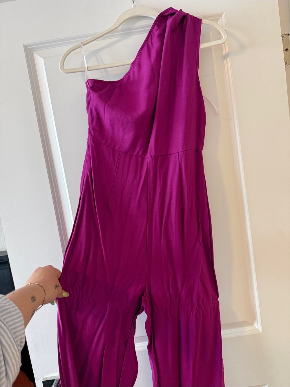 One-Shoulder Magenta Jumpsuit